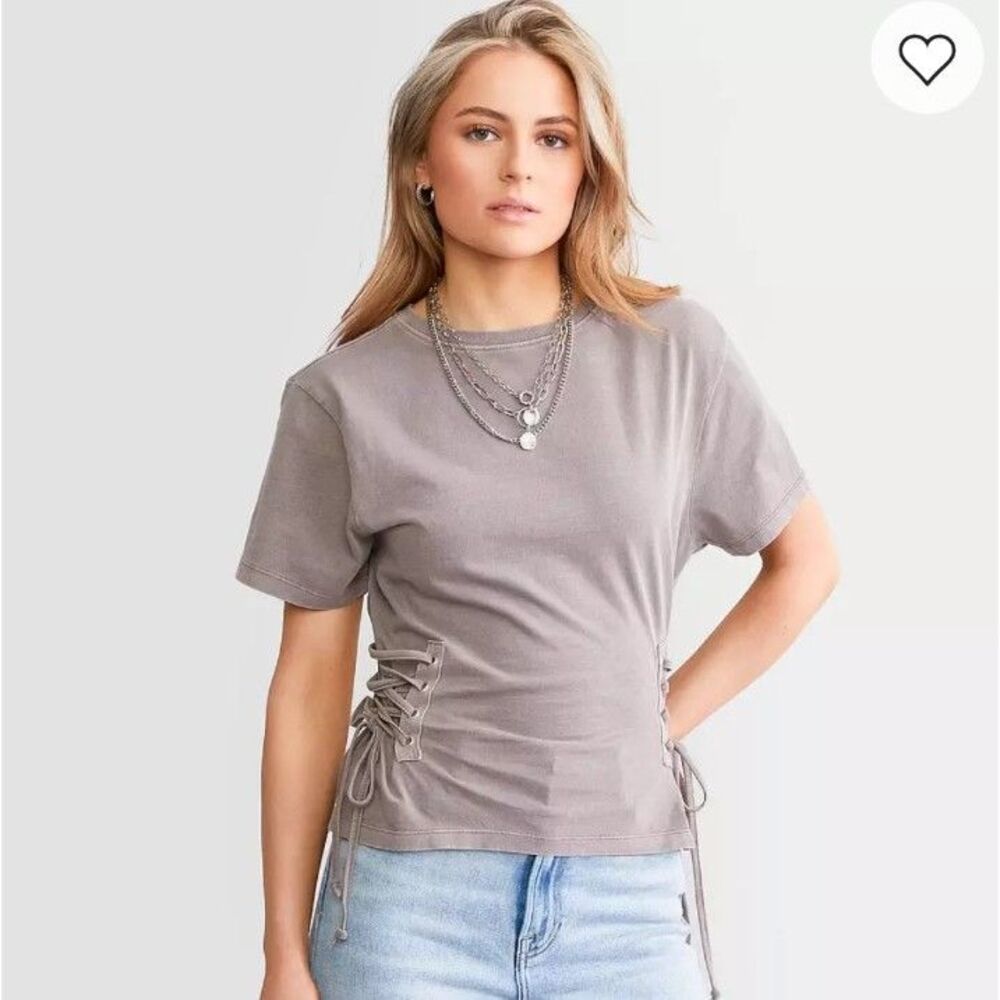 Women's Gilded Intent Side Lace Up T-shirt Iron Gray Size LG Buckle